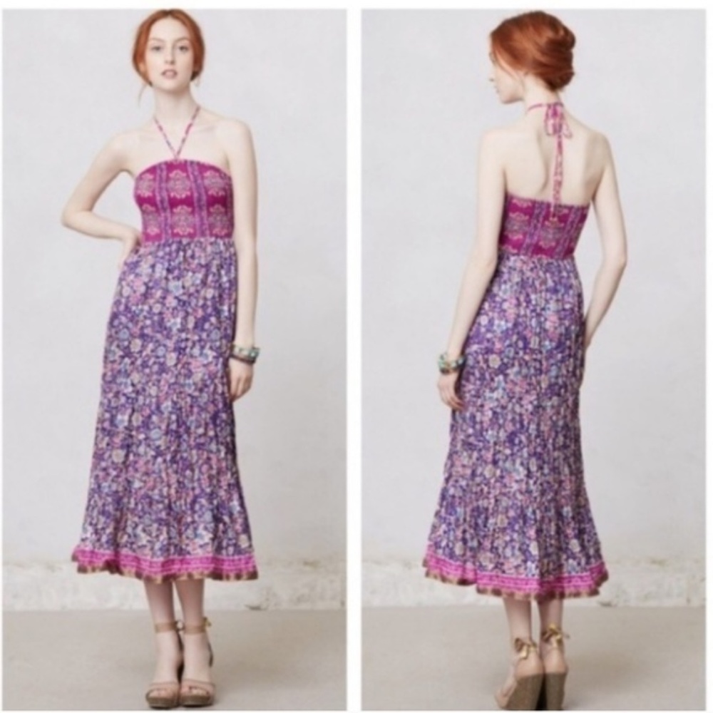 Anthropologie Maeve Daleka Silk Halter Midi Dress